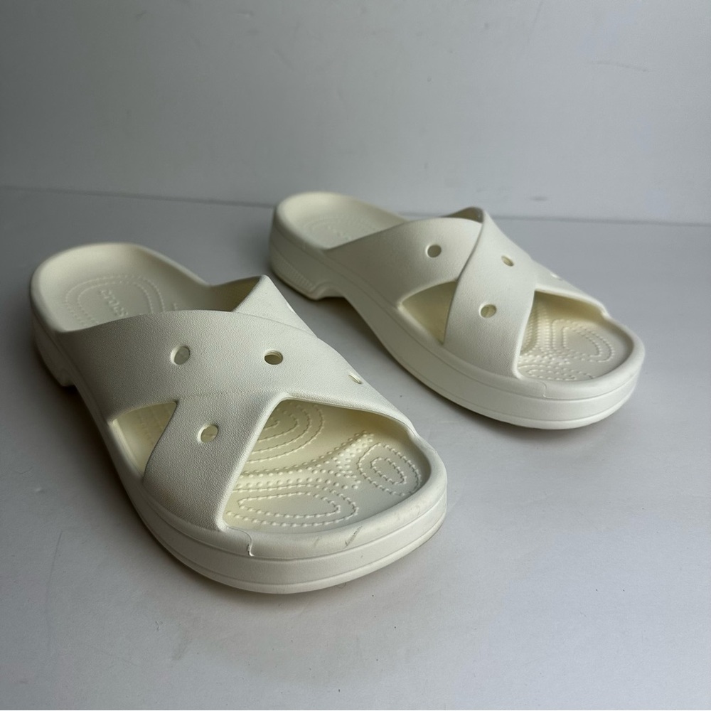 Crocs Platform Slide Sandals Women's Size 10 WIDE Shoes White Waterproof Summer